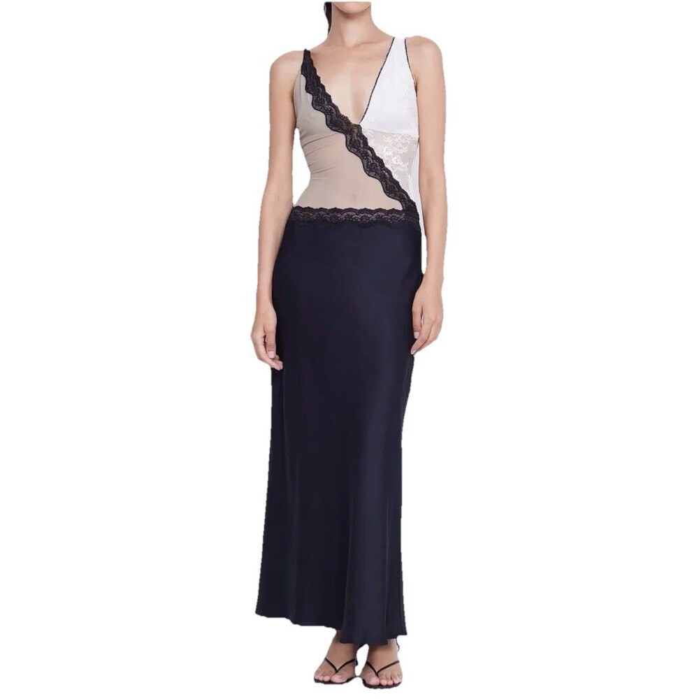 Bec + Bridge Women's Abrielle Lace Maxi Gown Dress Size US 6 AU 10 Taupe Black